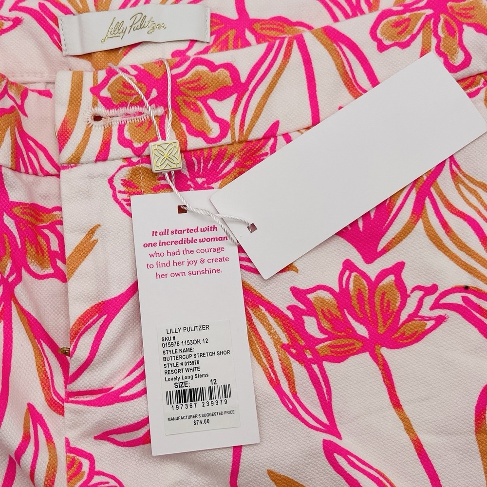 Lilly Pulitzer Buttercup Shorts NWT Size 8 Resort White Lovely Long Stems $74 - Picture 2 of 11